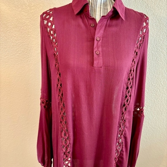 Ecru Lab Dress Small Long Sleeves Crochet Lace Detail Rayon Ties Tassels Boho - Picture 3 of 16